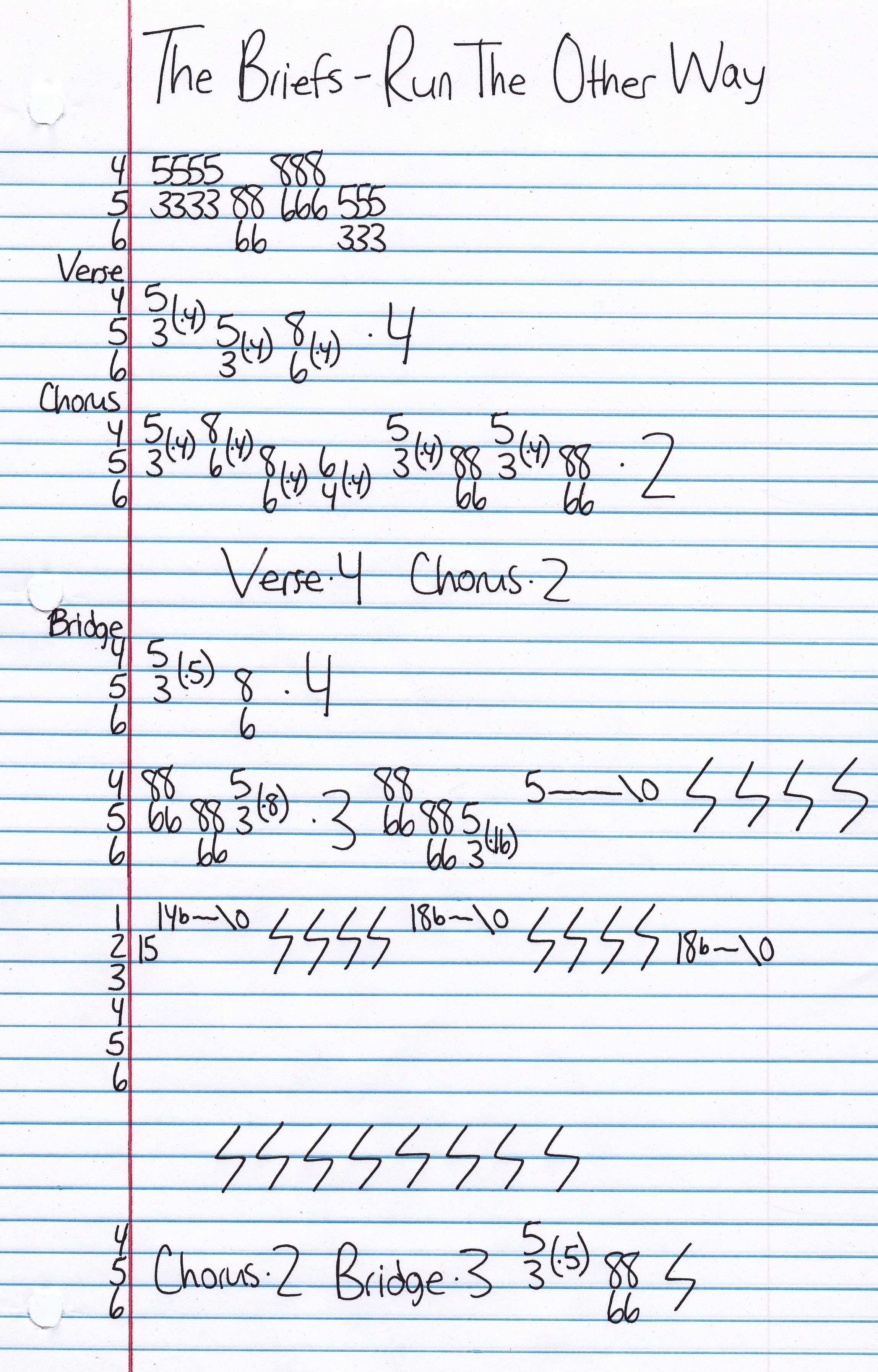 High quality guitar tab for Run The Other Way by The Briefs off of the album Hit After Hit. ***Complete and accurate guitar tab!***